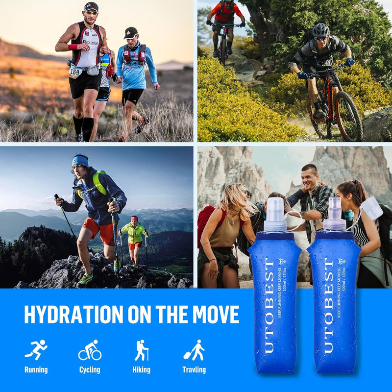 UTOBEST Soft Flask Running Water Bottle Collapsible Water Bottle for Trail Running Hydration Pack Hiking Cycling Climbing 150ML/250ML/350ML/450ML/500ML/550ML