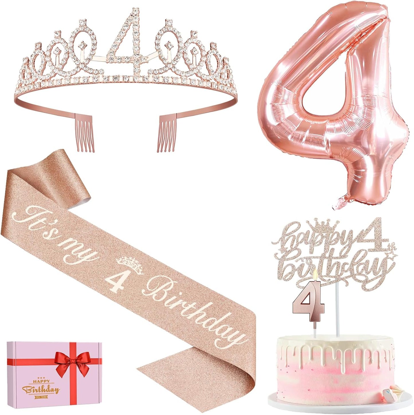 65th Birthday Decorations for Women, Including 65th Birthday Sash and Crown, Cake Topper and Candles, Number Balloons Rose Gold, 65 Year Old Gifts for Women