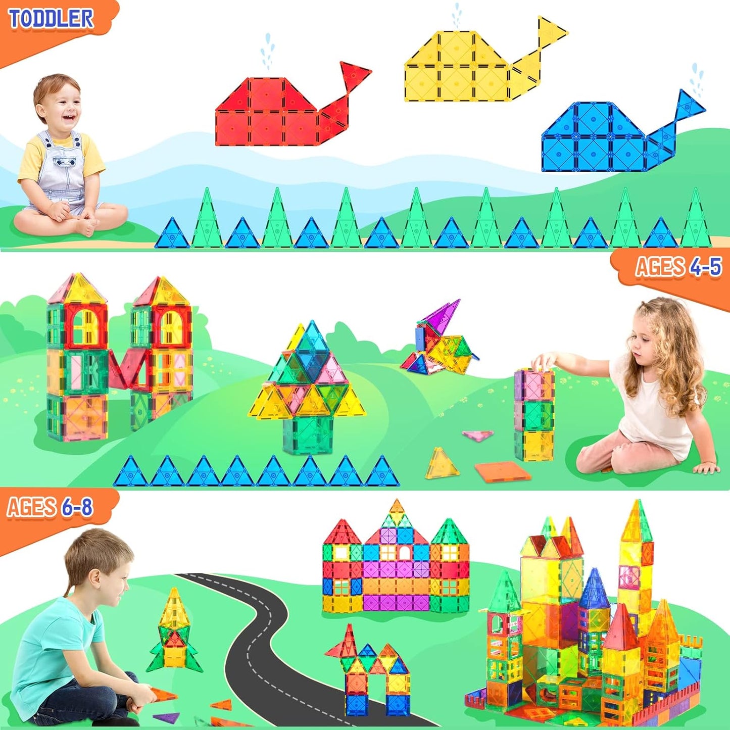 Magnetic Tiles Building Blocks 102pcs Advanced Set STEM Toys for 3+ Year Old Boys and Girls Montessori Toys Toddler Kids Activities Games Christmas New Year Gifts Classroom Must Haves School Supplies