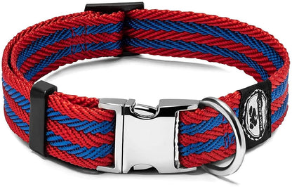 Regal Dog Products Pet Collar with Metal Buckle and D Ring | Durable Dog Collar with Reinforced Metal Clasp and Nylon Webbing Adjustable Dog Collar for Small Dog or Puppy (Small, Blue/Gray Stripe)