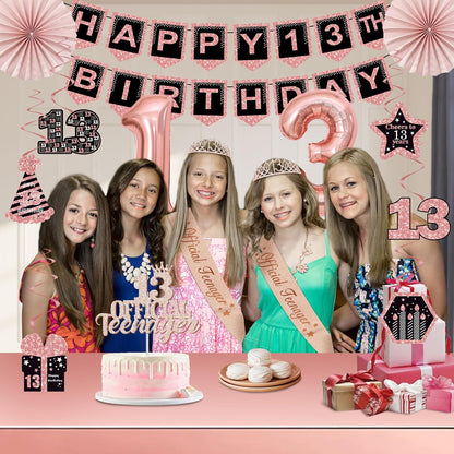 40th Birthday Decorations for Women,32pcs 40th Birthday Party Decorations,Including Backdrop, Crown,Sash,banner, Hanging Swirl,Cake Topper,balloons,Paper Fans,Anniversary Card and paper fans