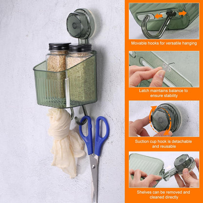 uxcell 1Set Suction Cup Shower Caddy with Hooks, 3Pcs Suction Cup Shower Organizer Shelf Wall Mount Dispenser Rack Storage Shelf for Bathroom Kitchen, Green