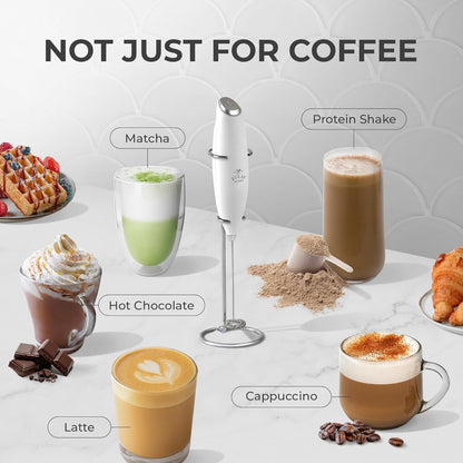 Zulay Kitchen Powerful Double Whisk Milk Frother Handheld - Foam Maker with Stand - Whisk Drink Mixer for Coffee, Mini Foamer for Latte, Matcha, Frappe, Hot Chocolate & Cappuccino (Black)