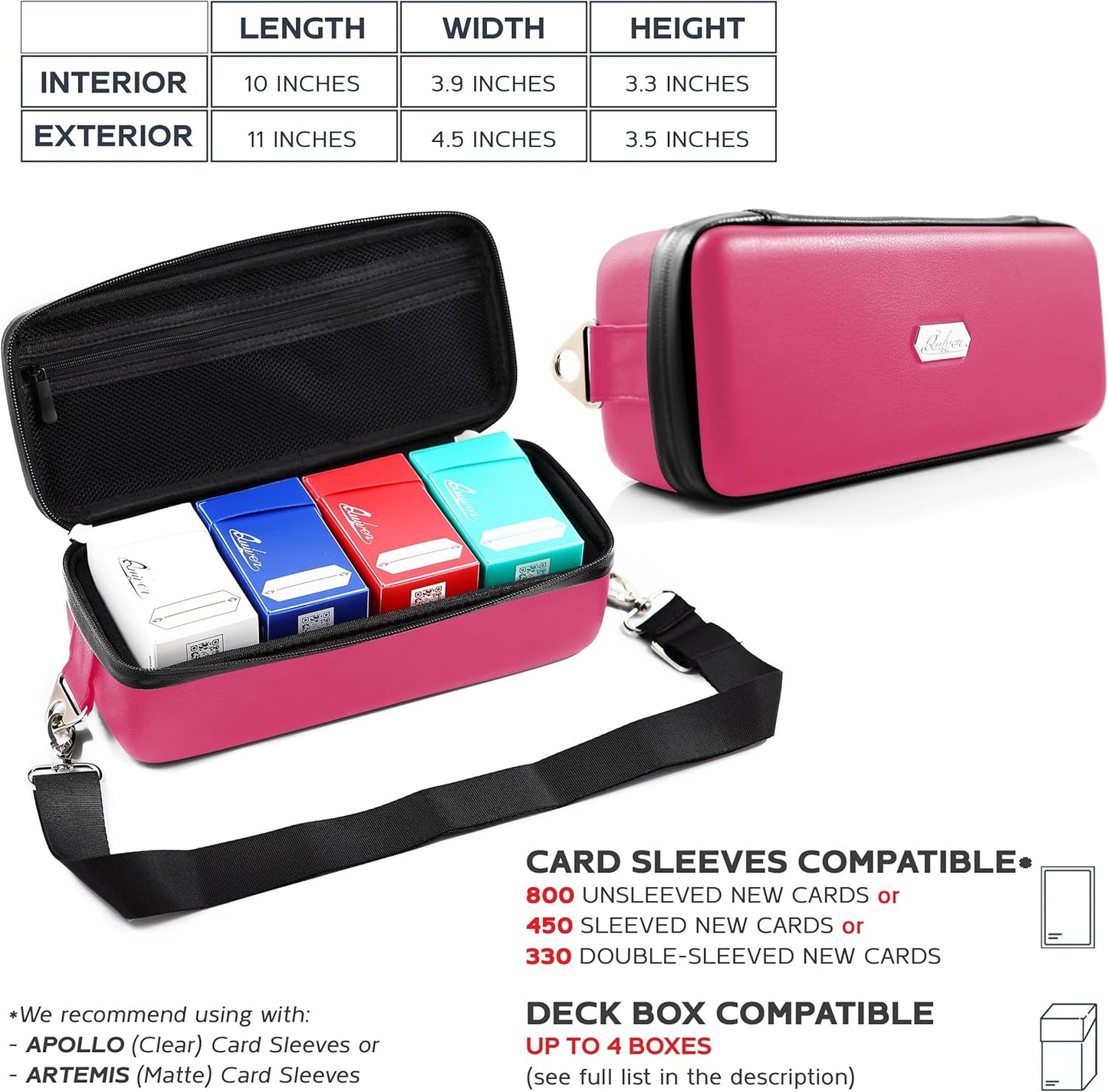 Pink Bolt Card Carrying Case - Playing Card Case Deck Box Storage, Compatible with TCG, Magic: the Gathering Commander MTG, YuGiOh & other Trading Cards (+ 100 Apollo Sleeves)