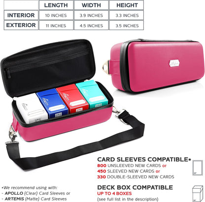 Pink Bolt Card Carrying Case - Playing Card Case Deck Box Storage, Compatible with TCG, Magic: the Gathering Commander MTG, YuGiOh & other Trading Cards (+ 100 Apollo Sleeves)