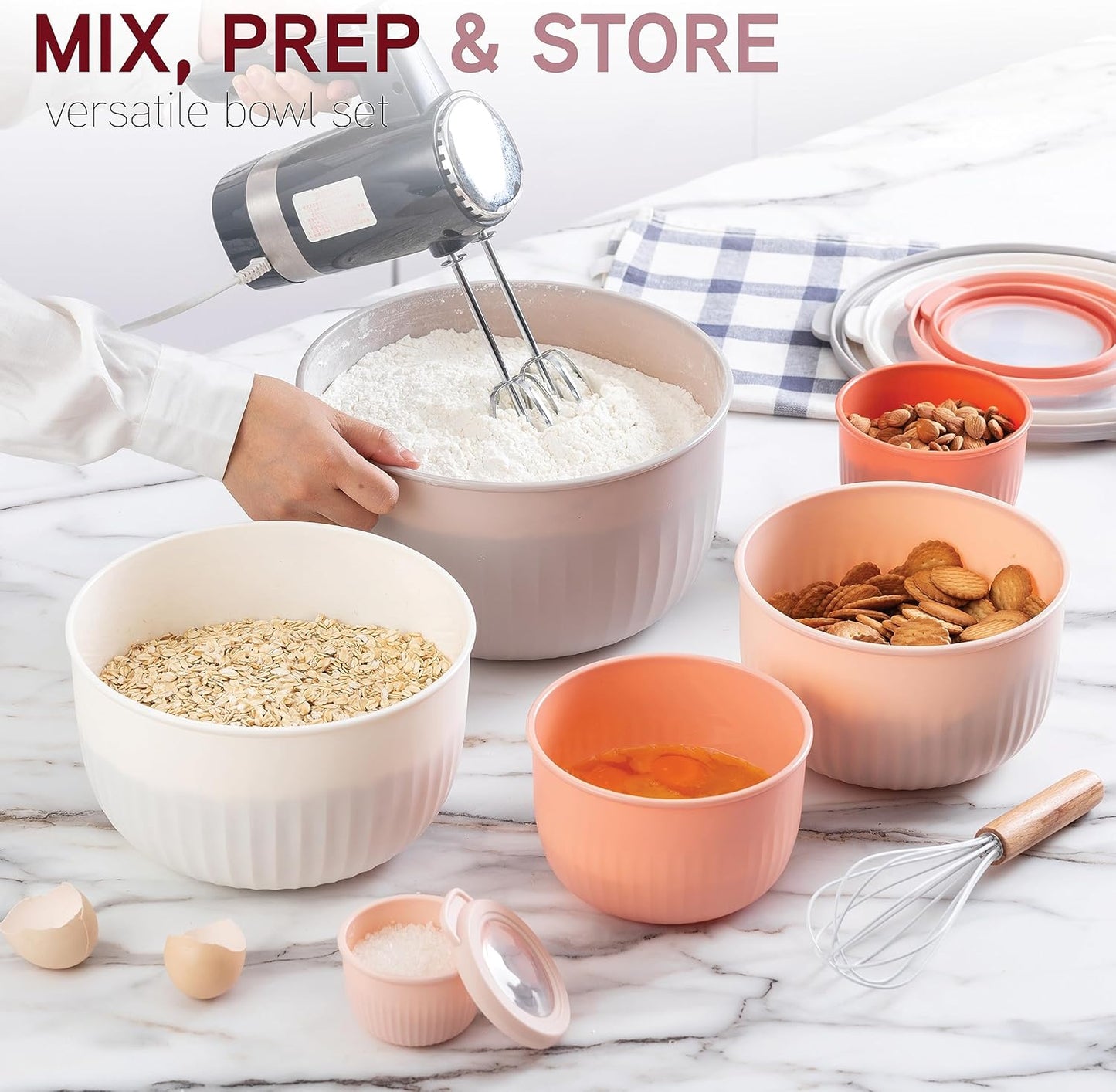 COOK WITH COLOR Prep Bowls with Lids- 8 Piece Nesting Plastic Small Mixing Bowl Set with Lids (Teal Ombre)