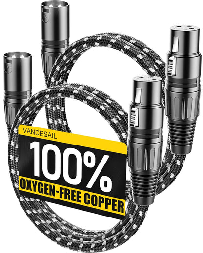 VANDESAIL XLR Cables 25ft 2 Pack, Durable Nylon Braided XLR Microphone Cable, Mic Cable, Shielded and Fully Balanced OFC Male to Female Cord for Recording Mixer Amplifie Speaker Black White