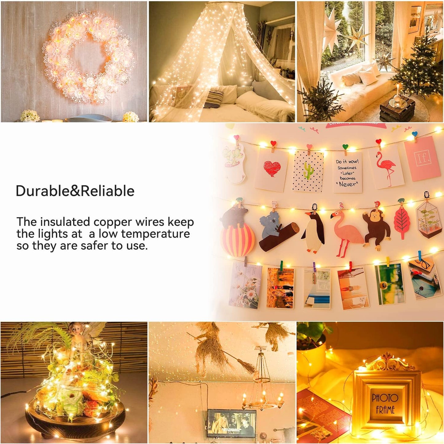 [Timer] 3 Packs Outdoor Fairy Lights Battery Powered, 33ft 100LED Battery String Light with Remote, 8 Modes, Waterproof Copper Wire Twinkle Light for Garden Wedding Tree Party Xmas Decor (Warm White)