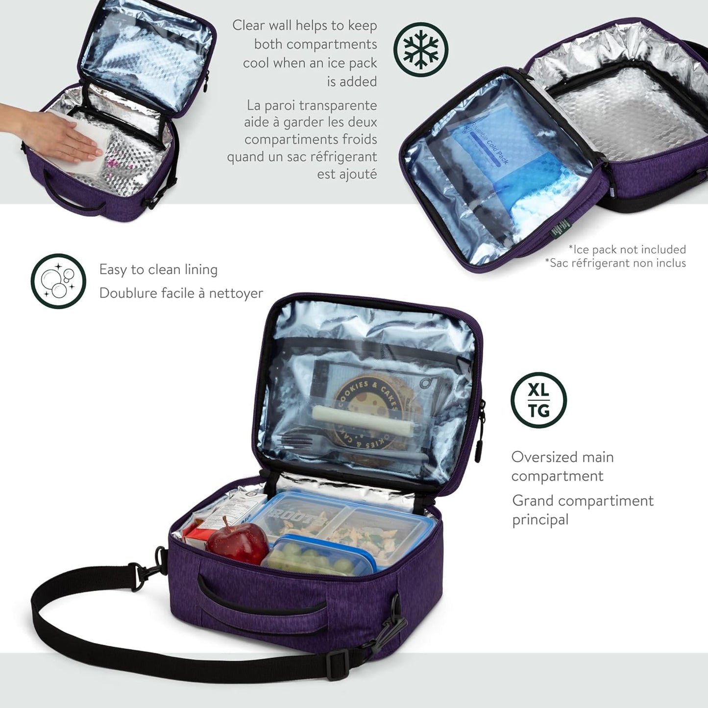 Roots Original 3-in-1 Matching Water Resistant Backpack and Lunch Bag Set with Bonus Pencil Case - Made From 100% Recycled Fabrics - 33 litres, Blue, Large