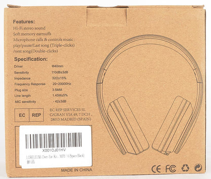 LORELEI X6 Over-Ear Wired Stereo Bass Headphones with Microphone, Lightweight, Foldable & Portable with 1.45M No-Tangle for Smartphone, Tablet, MP3/4, Space Black