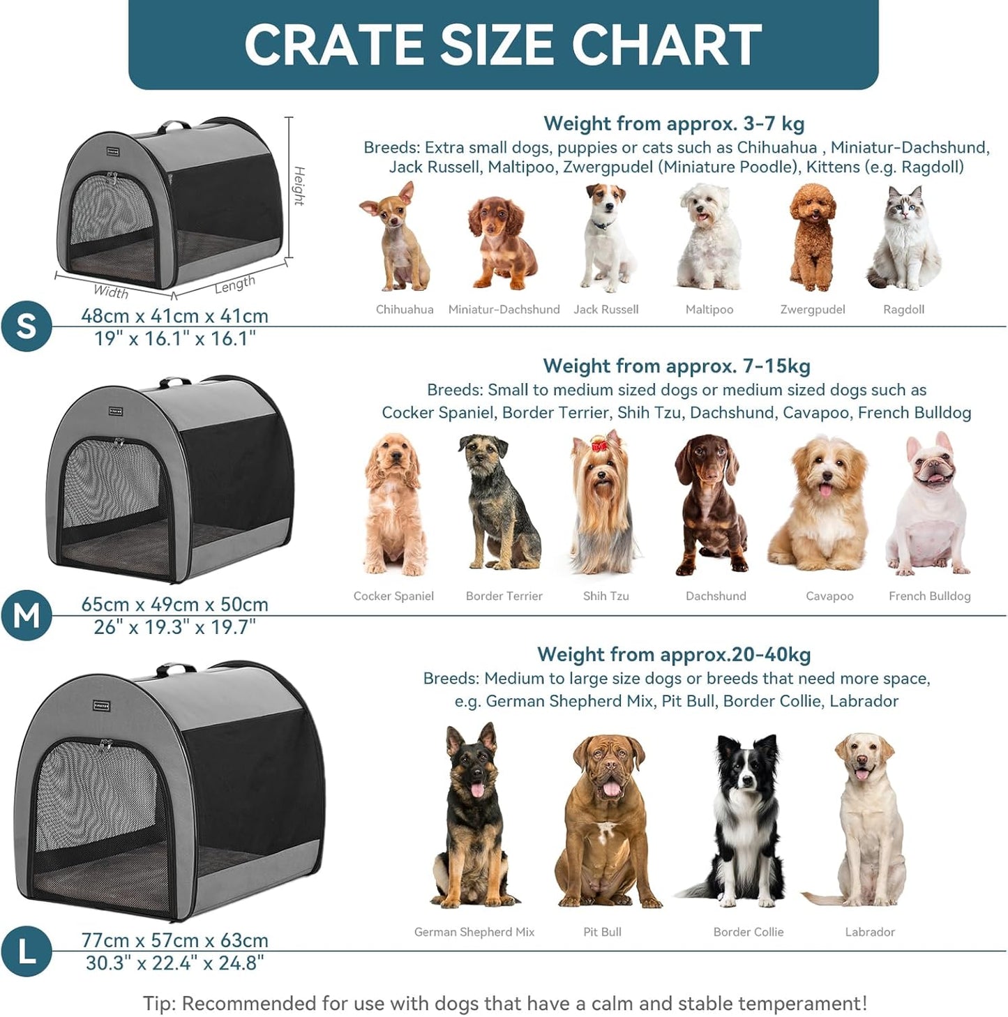 PETSFIT Soft Sided Dog Crate, Travel Dog Crate - 19 Inch Lightweight, Roomy, Easy to Set Up, Sturdy Portable Dog Kennel with Thick Mat, Navy Blue