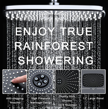 12" High Pressure Rain Shower Head with Handheld, 9 Sprays Hand Showerhead