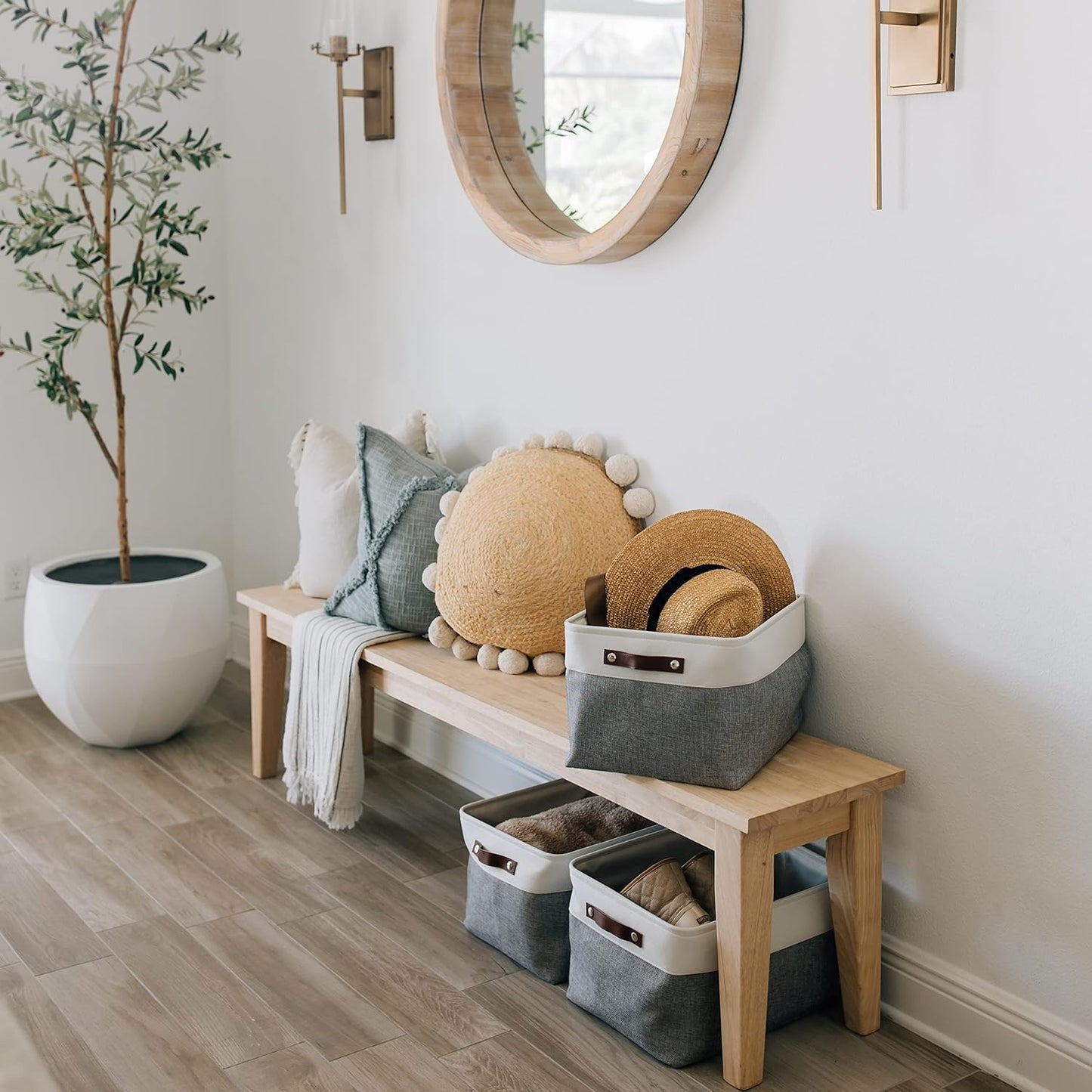 OrganiHaus Large Fabric Storage Baskets for Shelves 3 Pack, 15x11in Closet Storage Bins for Shelves, Cloth Baskets, Fabric Storage Cubes, Linen Closet Organizers, Fabric Basket, White Basket