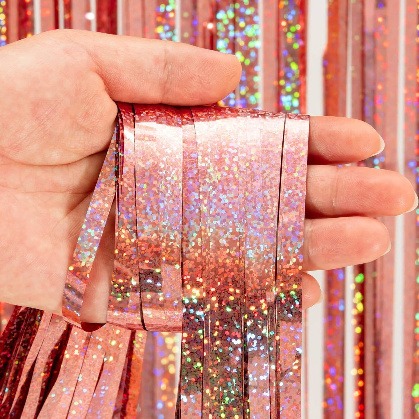BRAVESHINE Pink Glitter Tinsel Foil Fringe Curtain - 2 Pcs 3.2x8.2 ft Metallic Party Supplies Photo Backdrop for Girl Princess Birthday Unicorn Bachelorette Butterfly Bridal Shower Party Decorations