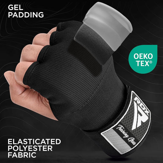 RDX Gel Boxing Hand Wraps Inner Gloves, Quick 100cm Long Wrist Straps, Elasticated, Padded Fist Hand Protection, Muay Thai MMA Martial Arts Punching Speed Bag Training Bandages, Under Mitts Handwraps - PuriLite