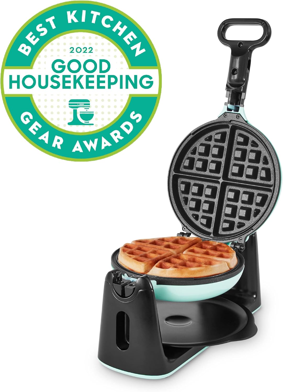 DASH Flip Belgian Waffle Maker – 1” Thick Waffle Mold, Nonstick Waffle Iron with Quick Heat-Up, Surface - Rotating Belgian Waffle Maker for Kids and Families, Just Add Batter (Aqua)