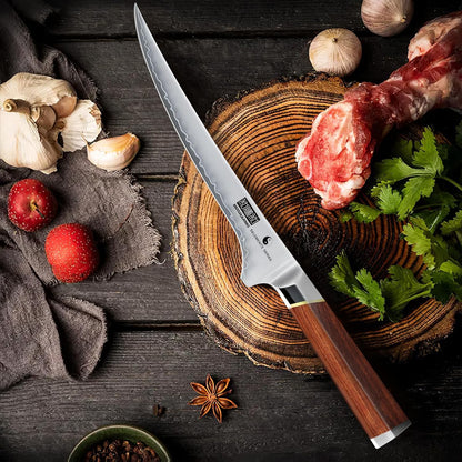 HOSHANHO Fillet Knife 7 Inch, Professional Japanese Super Steel Boning Knife for Meat Chicken Cutting, Japanese Fish Fillet Knife with Ergonomic Red Sandal Wooden Handle
