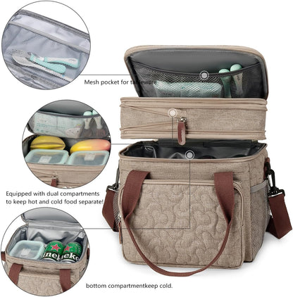 Lunch Bag Women Insulated Lunch Box for Work, Purple Expandable Large Lunch Bags, Leakproof Double Deck Lunch Box Cooler Bag（Purple）