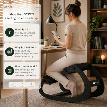 NYPOT Ergonomic Kneeling Chair with Adjustable Seat – Rocking Wooden Desk Stool for Home Office and Standing Desks – Modern Active Sitting Chair (Black)