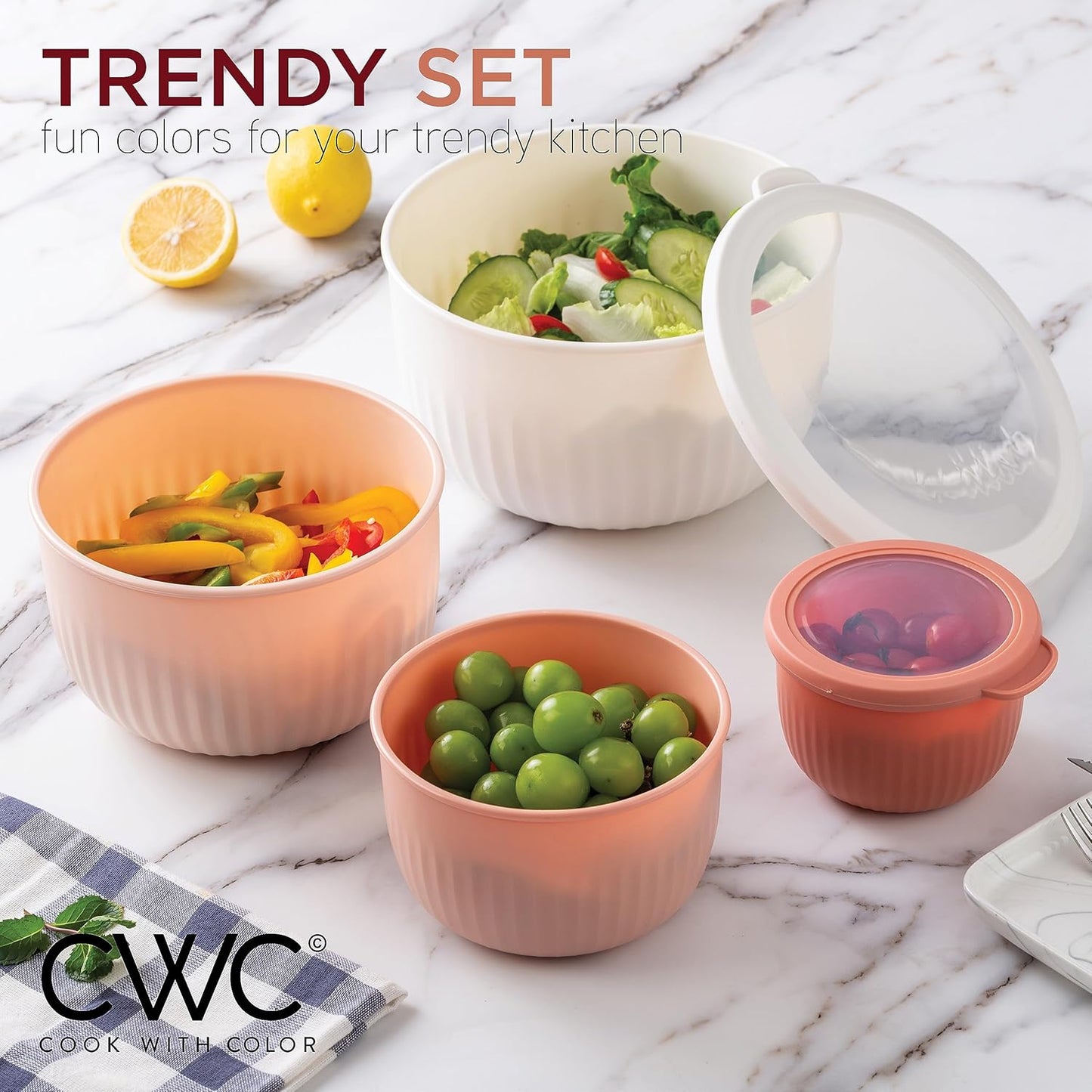 COOK WITH COLOR Prep Bowls with Lids- 8 Piece Nesting Plastic Small Mixing Bowl Set with Lids (Teal Ombre)