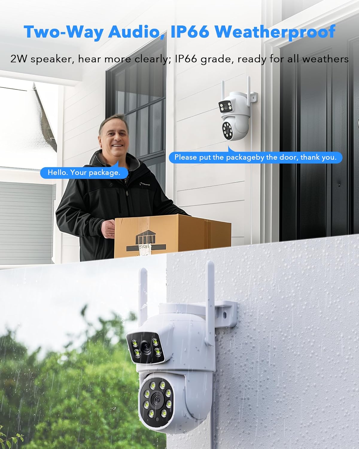 CAMCAMP Wireless Security Camera System with 10" 2K Monitor, 4Pcs 4MP Dual Lens 2.4G&5G WiFi Pro PTZ Cameras with 2-Way Audio,24/7 Record,Motion Detect,Auto Tracking,500GB HDD Storage,10CH Expandable