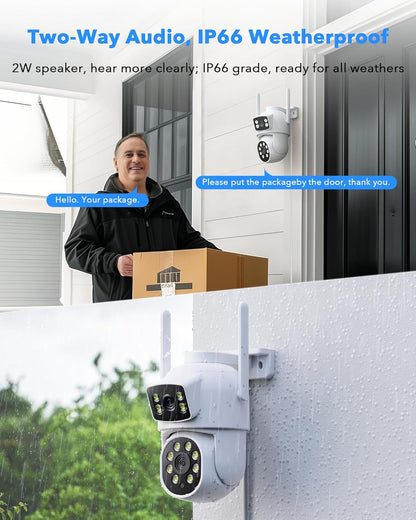 CAMCAMP Wireless Security Camera System with 10" 2K Monitor, 4Pcs 4MP Dual Lens 2.4G&5G WiFi Pro PTZ Cameras with 2-Way Audio,24/7 Record,Motion Detect,Auto Tracking,500GB HDD Storage,10CH Expandable