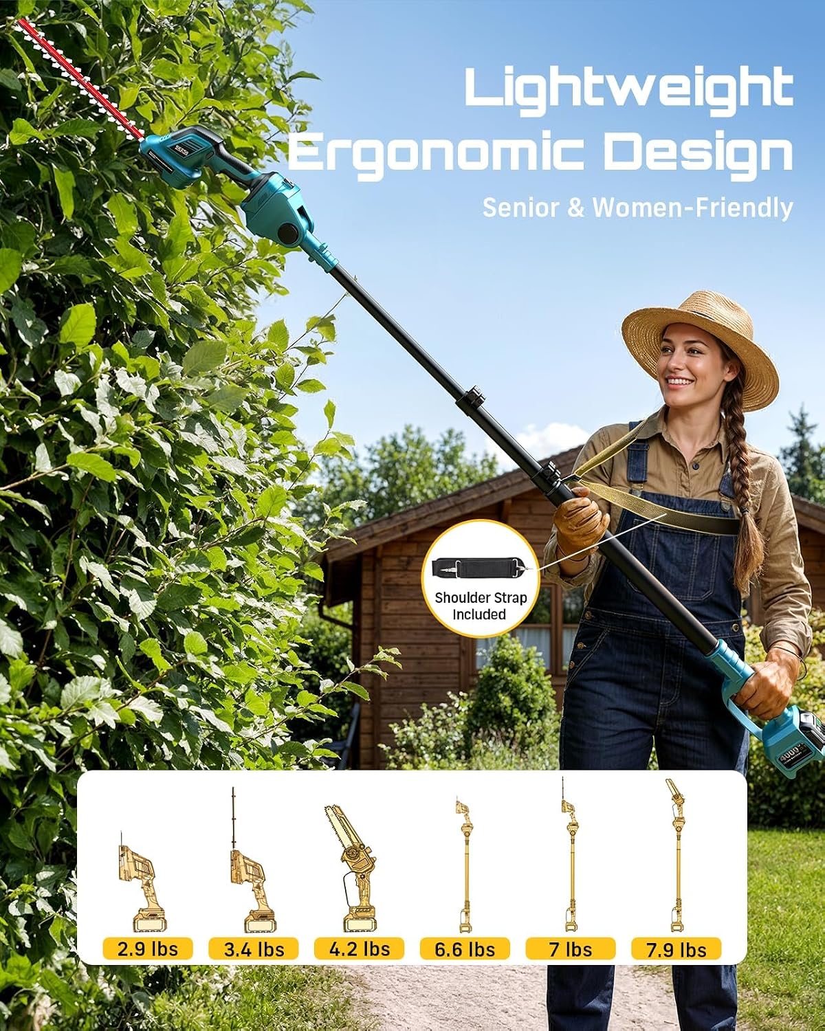 SEESII 6-in-1 Cordless Mini Chainsaw Pole Saw & Hedge Trimmer Combo Kit