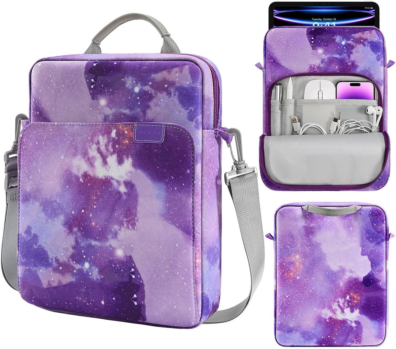 MoKo 13.3-14 Inch Laptop Sleeve Bag Fits MacBook Pro M3/M2 14" 2023, MacBook Pro 13" M2, New MacBook Air 13.6" M3/M2 2024/2022,Tab S8 Ultra 14.6",Handle Carrying Case with Shoulder Strap, Black & Gray - PuriLite