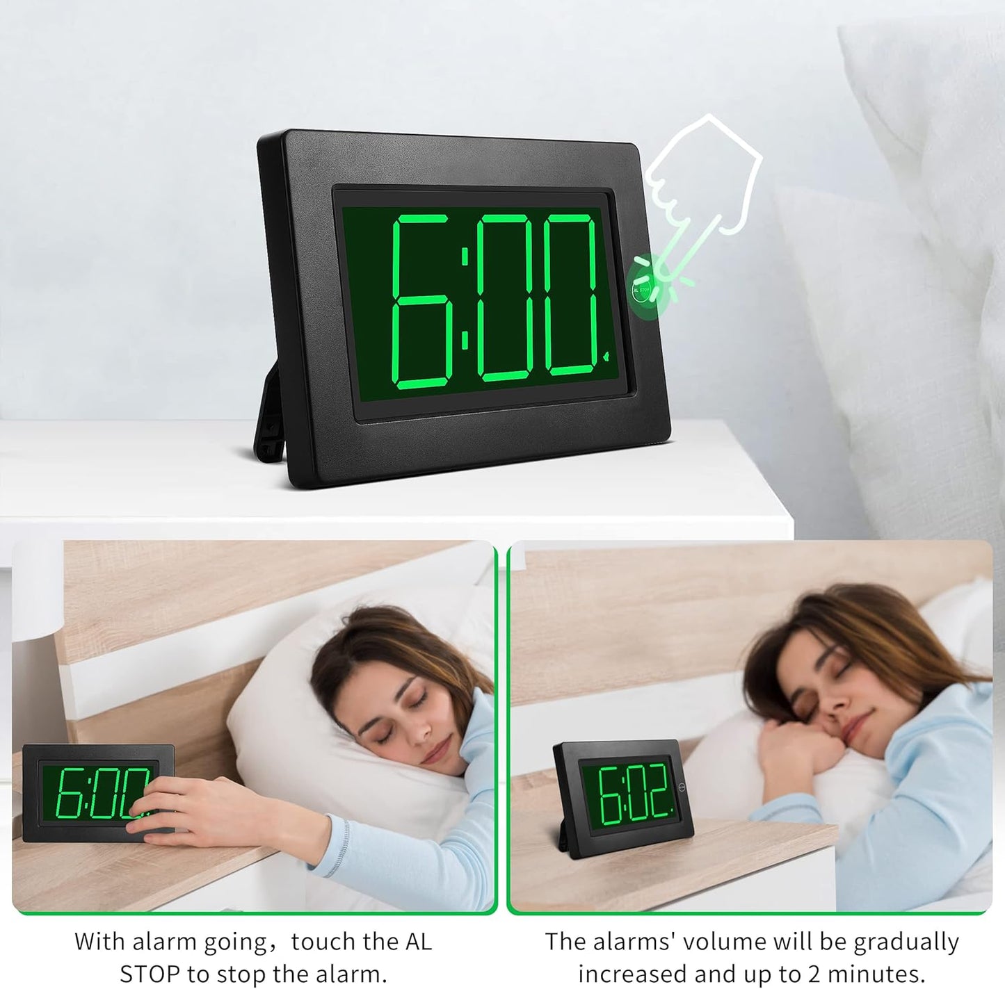 Wall Clock, Digital Clock, 8" Extra Large Display, 3" Big LED Number, Battery Operated, Adjustable Brightness, Clock for Bedroom, for Desk, Wall Mounted