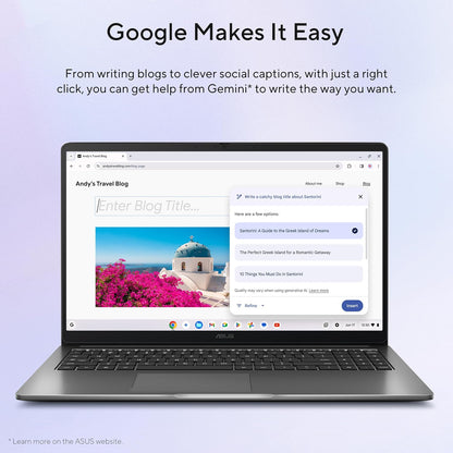 ASUS Chromebook Plus CX15, 15.6” 16:9 FHD (1920 x 1080) Anti-Glare Display, Intel® Core™ 3-N355 Processor, 128GB Storage, 8GB RAM, ChromeOS, Rock Grey, CX1505CTA-AS31-CB