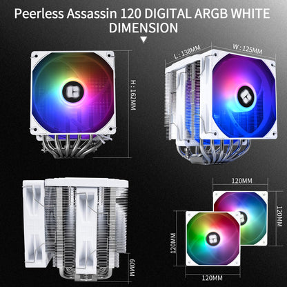 Thermalright Peerless Assassin 120 Digital ARGB Black CPU Air Cooler, Digital Screen Top Cover,6 Heatpipes Computer CPU Cooler, for AM4/AM5,Intel LGA1700/1851/1150/1151/1200,PC Cooler-Black ARGB
