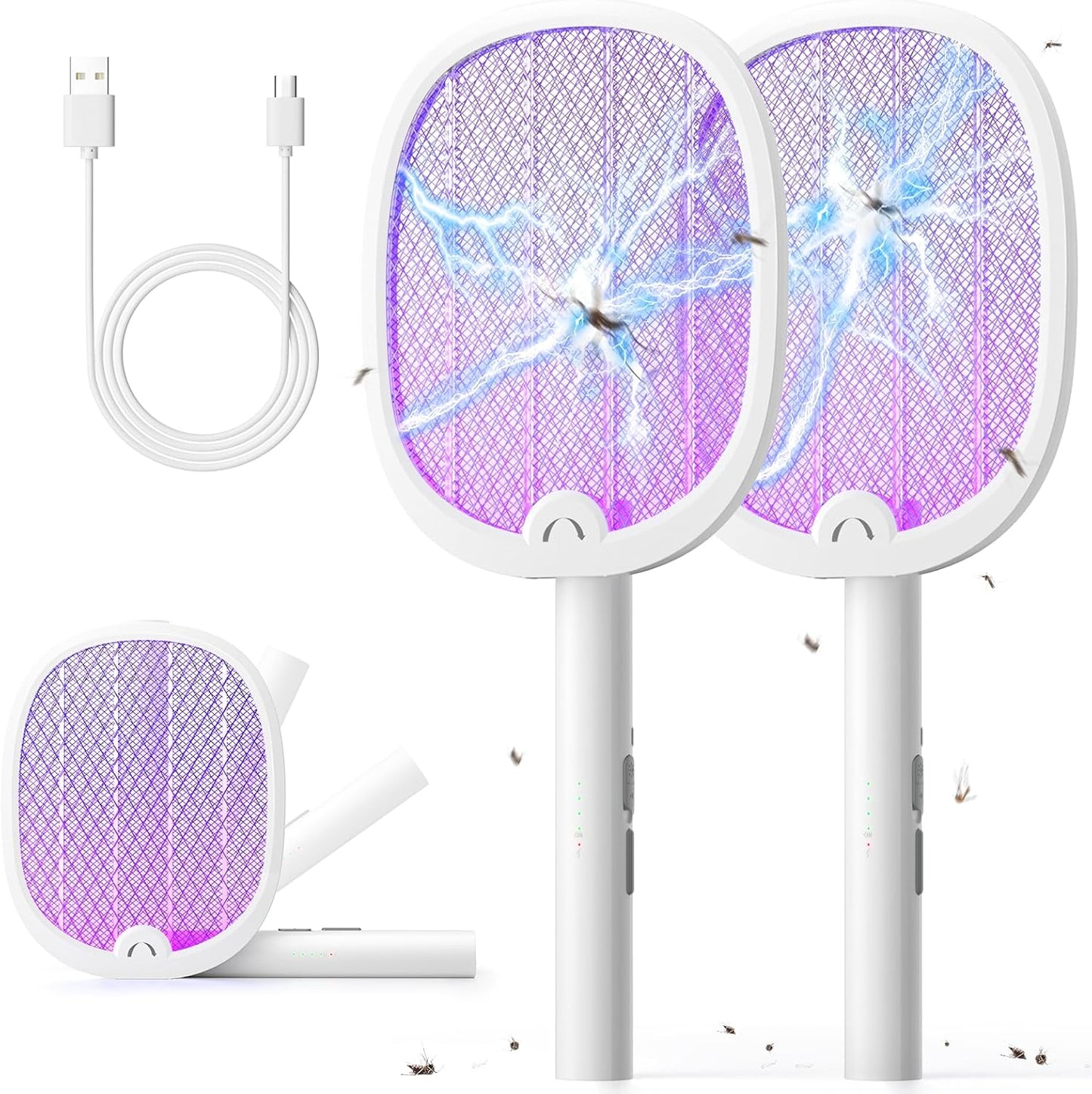 YISSVIC Bug Zapper Racket 4000 Volt Electric Fly Swatter Fly Zapper Dual Modes with Attractant Light Rechargeable Black 2 Pack