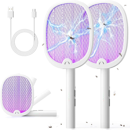 YISSVIC Bug Zapper Racket 4000 Volt Electric Fly Swatter Fly Zapper Dual Modes with Attractant Light Rechargeable Black 2 Pack