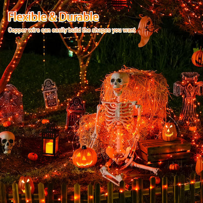 Solar Halloween Decoration Lights, JMEXSUSS 2 Pack 33FT 100 LED Orange and Purple Halloween String Lights, Halloween Lights with 8 Modes for Halloween Tree Yard Outdoor Spooky Party Garden Decorations