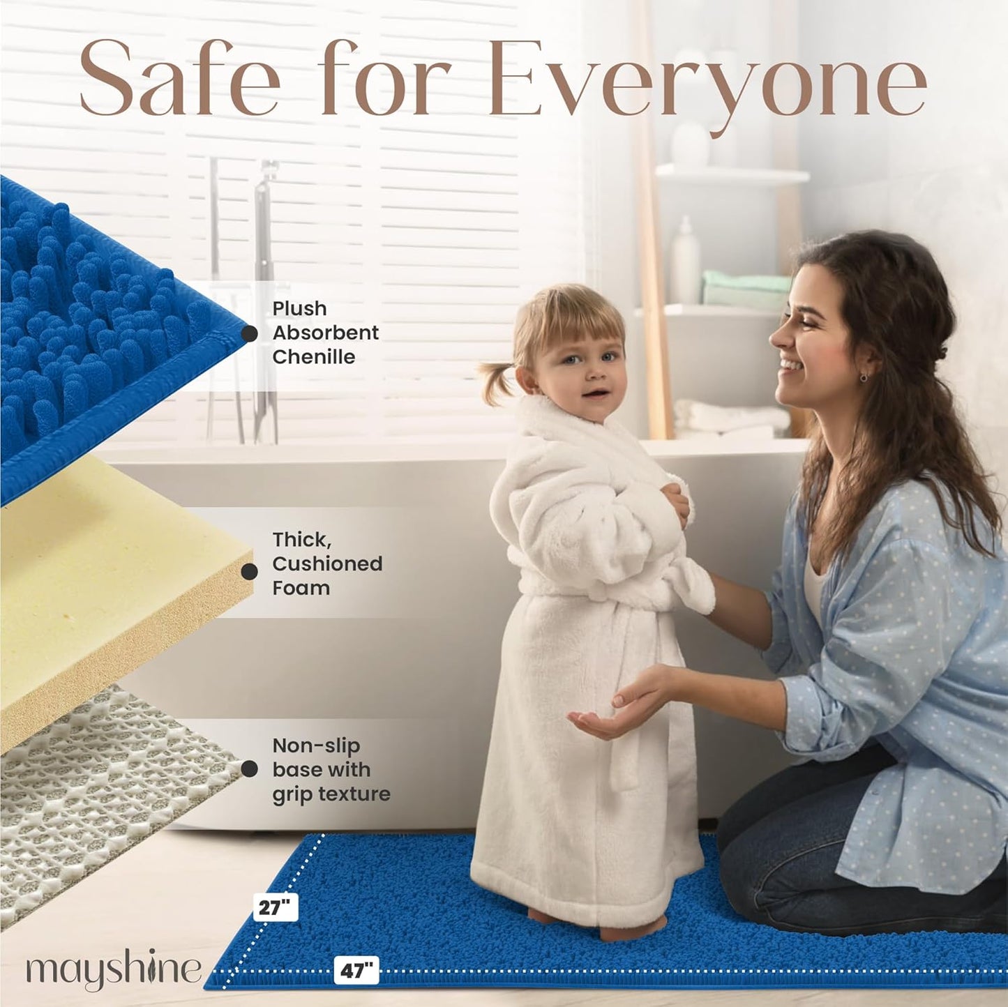 Soft Plush Chenille Bathroom Rug, Absorbent Microfiber Bath Mat, Machine Washable, Non-Slip Grip, Quick-Dry, Thick Shag Carpet Great for Bath, Shower Floor, Bedroom, or Door Mat (Beige, 17x24)