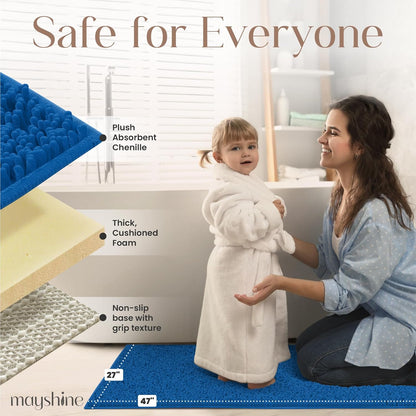 Soft Plush Chenille Bathroom Rug, Absorbent Microfiber Bath Mat, Machine Washable, Non-Slip Grip, Quick-Dry, Thick Shag Carpet Great for Bath, Shower Floor, Bedroom, or Door Mat (Beige, 17x24)