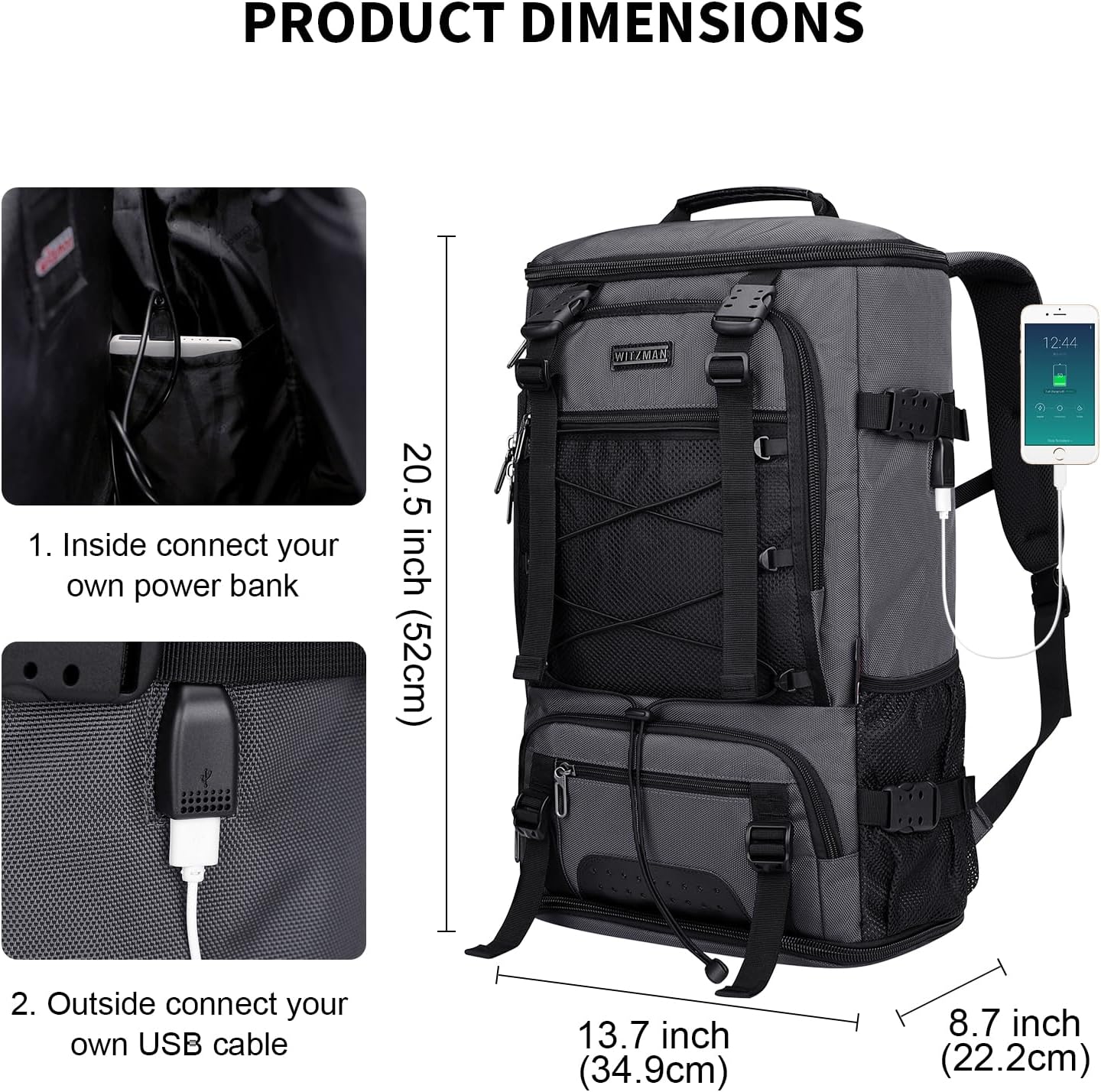 WITZMAN Travel Backpack for Men Large Carry on Backpack Convertible 3 in 1 Bags with Shoe Compartment Fit 17 Inch Laptop(B689 Silvery Grey)