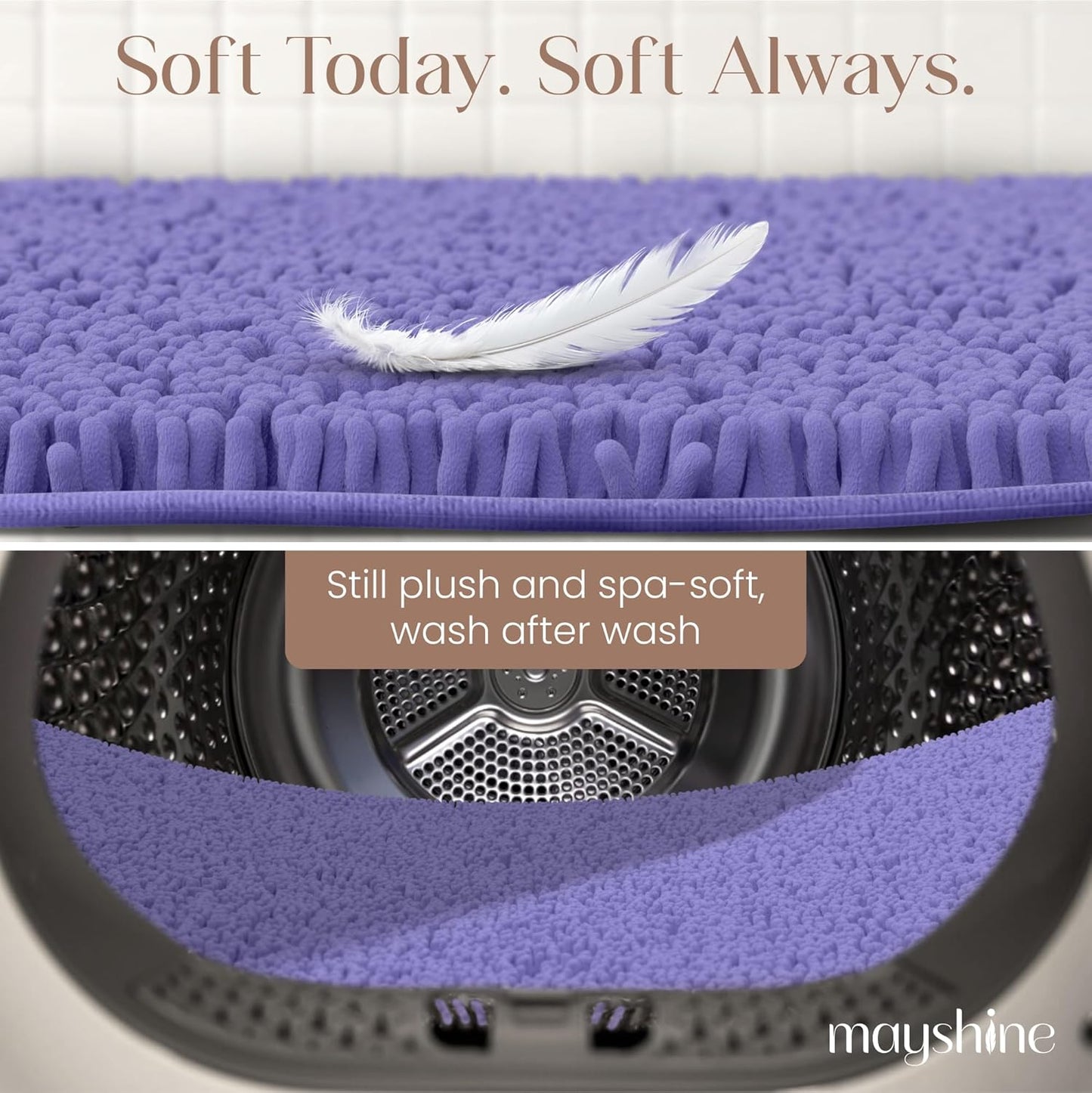 Soft Plush Chenille Bathroom Rug, Absorbent Microfiber Bath Mat, Machine Washable, Non-Slip Grip, Quick-Dry, Thick Shag Carpet Great for Bath, Shower Floor, Bedroom, or Door Mat (Beige, 17x24)