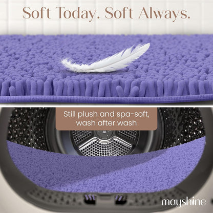 Soft Plush Chenille Bathroom Rug, Absorbent Microfiber Bath Mat, Machine Washable, Non-Slip Grip, Quick-Dry, Thick Shag Carpet Great for Bath, Shower Floor, Bedroom, or Door Mat (Beige, 17x24)