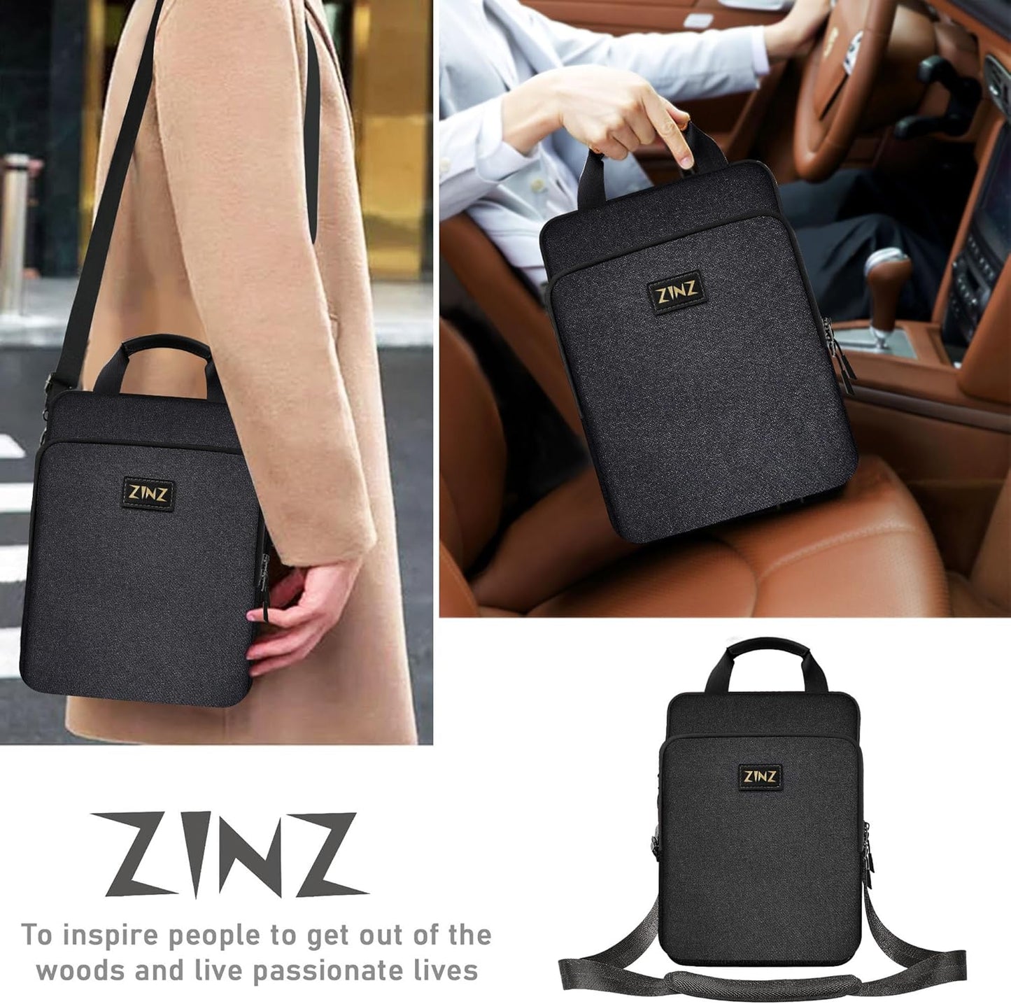 ZINZ Slim & Expandable Case 12.9 13 inch Travel Laptop Shoulder Bag for MacBook Air 13" M3/M2/M1, MacBook Pro 13" M2/M1, iPad Pro 12.9"/13"/11", iPad Air 13",L01G03 - PuriLite