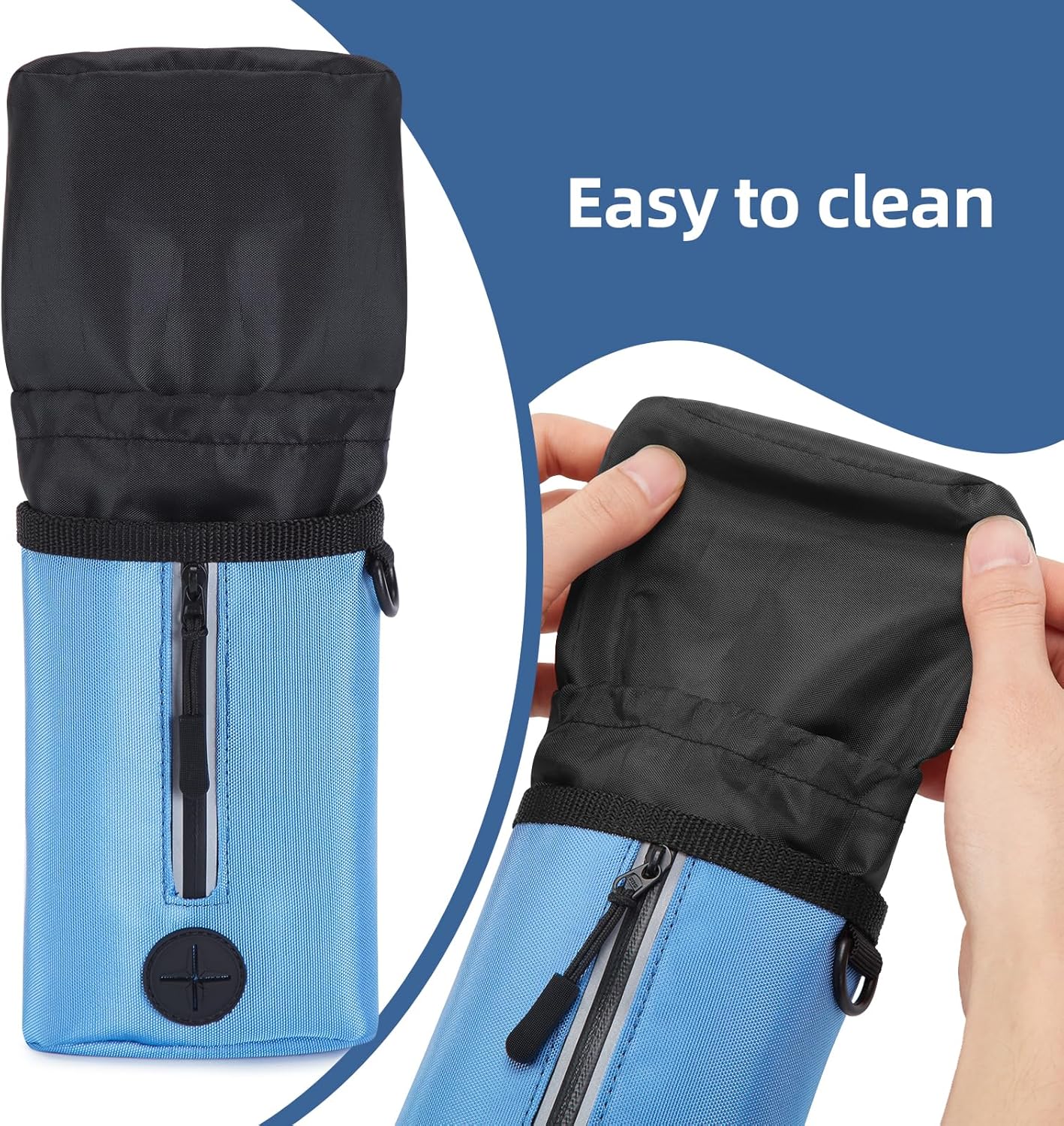Ownpets Dog Treat Pouch, Pet Training Treat Bag with Drawstring Closure Design, Dog Treat Bag for Dogs Walks,Outdoor Activities, with Poop Bag Dispenser& Reflective Strip, 825ml Capacity (Blue)