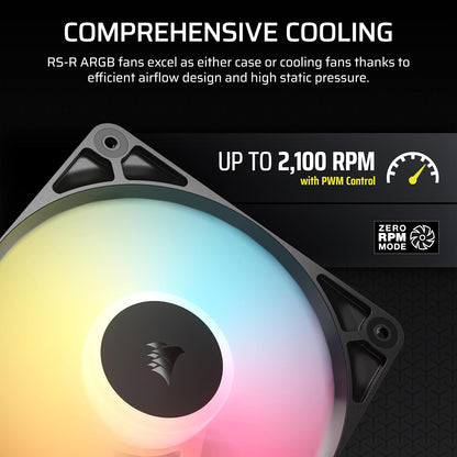 Corsair RS120-R ARGB 120mm PWM ARGB Reverse Fans – Reverse Rotor, +5V ARGB Connections, Eight RGB LEDs, High Static Pressure, Daisy-Chain, Magnetic Dome Bearing, Zero RPM Mode – Triple Pack – Black