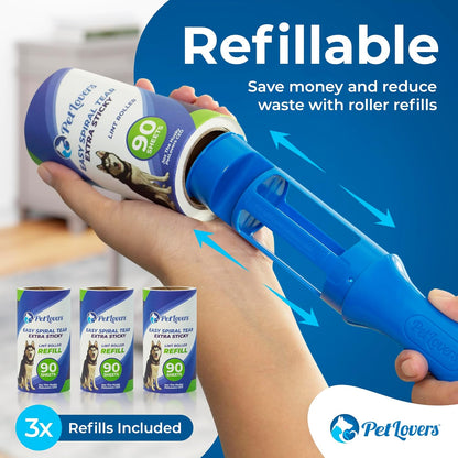 PetLovers Extra Sticky Lint Roller Mega Value Set for Pet Hair Removal, Dog and Cat Lint Remover (1 Pack Reusable)