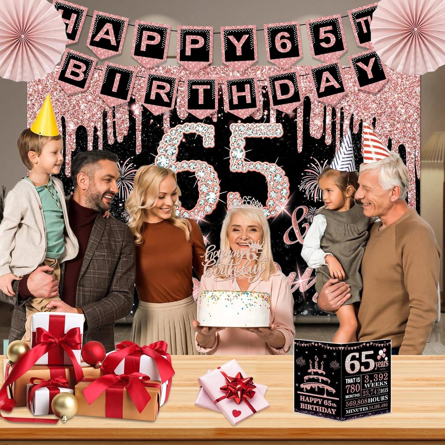 40th Birthday Decorations for Women,32pcs 40th Birthday Party Decorations,Including Backdrop, Crown,Sash,banner, Hanging Swirl,Cake Topper,balloons,Paper Fans,Anniversary Card and paper fans