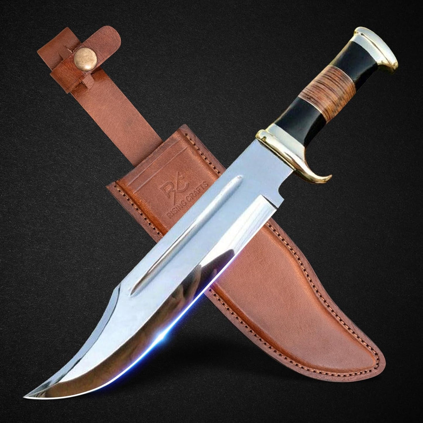 35.5 cm Bowie Fixed Blade Hunting Knife with Sheath, Tactical Survival Knife for Camping, Outdoor, Bushcraft