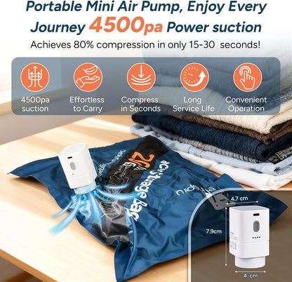 Travel Vacuum Storage Bags with Wireless Pump for 3–7 Day Trips 4S/3M/2L
