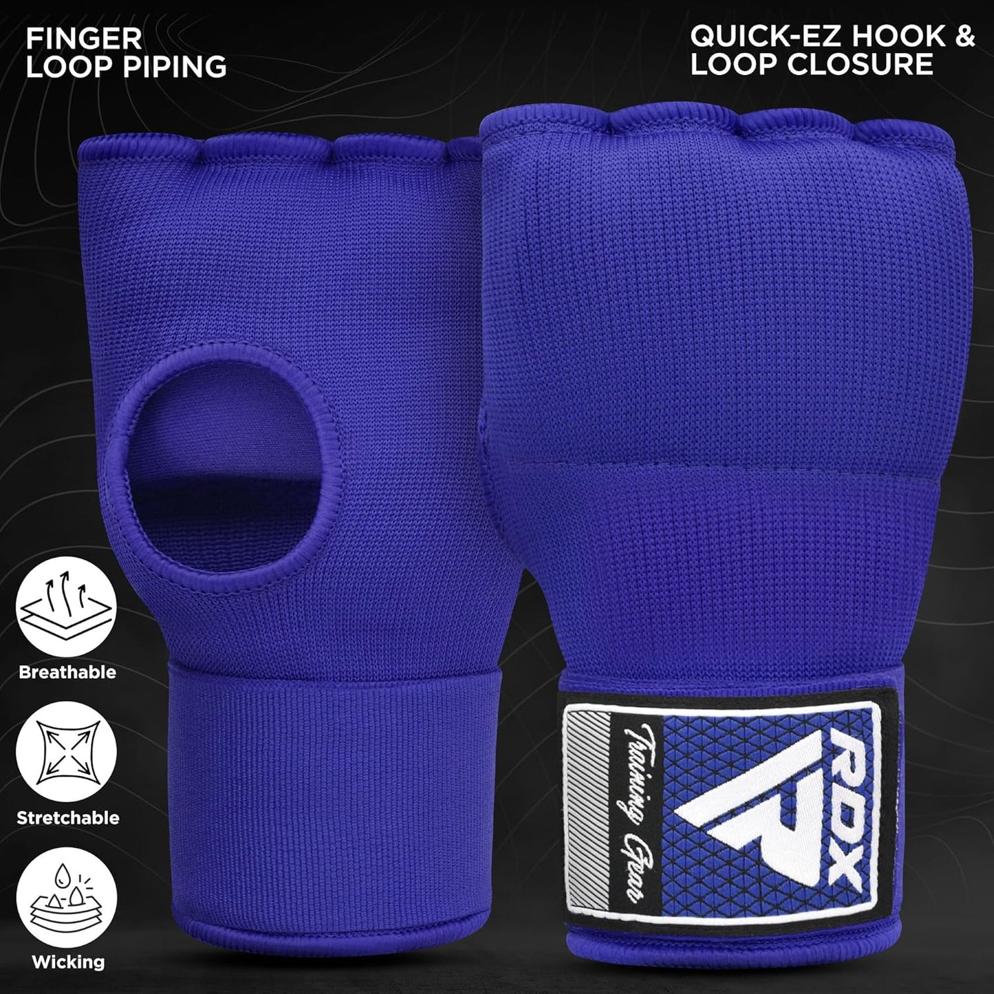 RDX Gel Boxing Hand Wraps Inner Gloves, Quick 100cm Long Wrist Straps, Elasticated, Padded Fist Hand Protection, Muay Thai MMA Martial Arts Punching Speed Bag Training Bandages, Under Mitts Handwraps