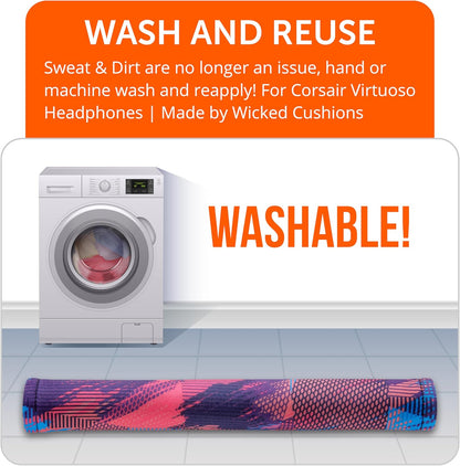 WC BandZ Virtuoso - Protective Headband Cover for Corsair Virtuoso Gaming Headsets - Machine Washable, No More Flaking Leather - Compatible with Virtuoso Wireless, XT, and SE | 90's Black