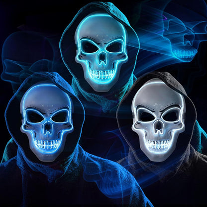 Liliful 3 Pcs Halloween Mask LED Scary Skull Light up Costumes with El Wire 3 Flashing Modes Skeleton Mask Accessories