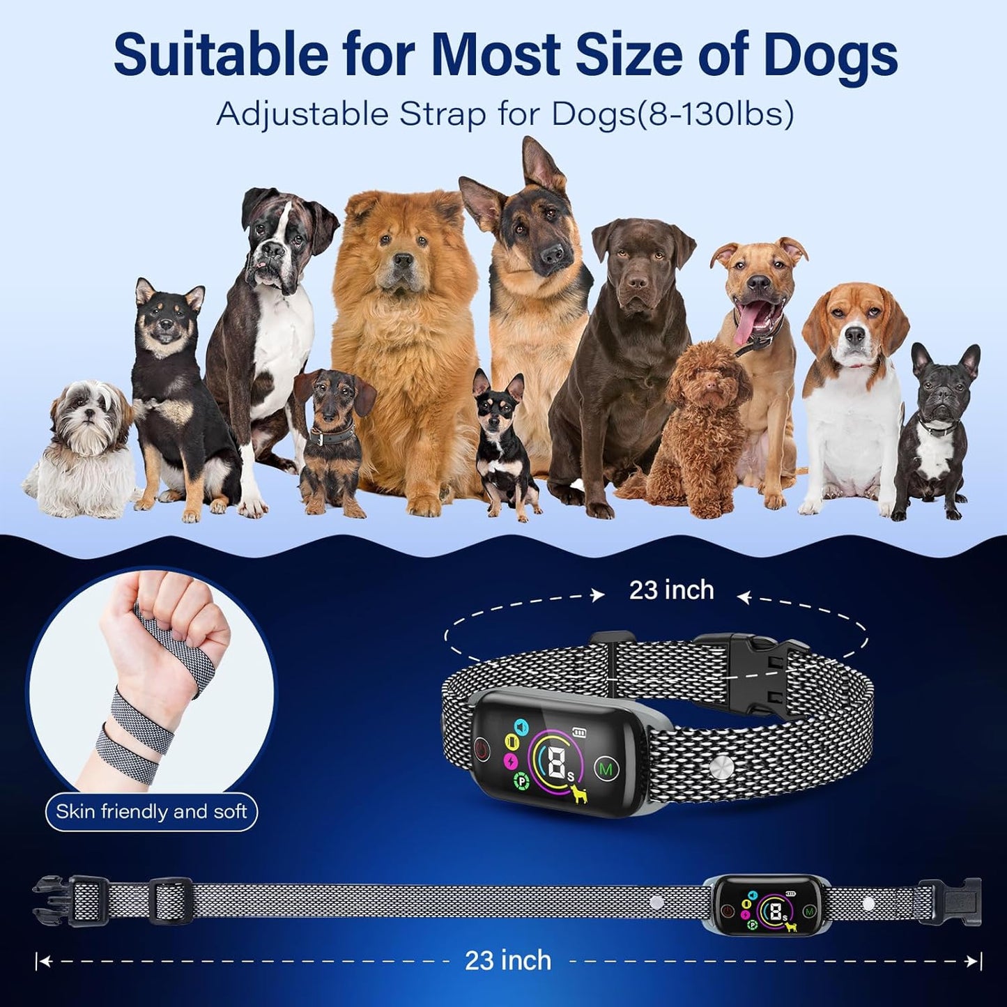 Honeynet Dog Collar, Intelligent Anti-Black Training Device, 8 Sensitivity Levels, Bip/Vibration Modes, Automatic Correction for Small Dogs